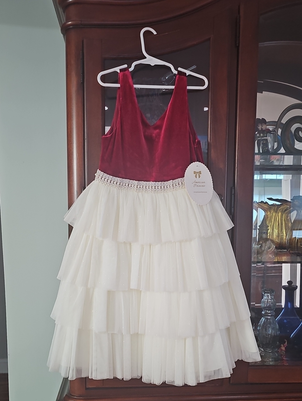 American Princess Red Velvet and Ivory Layered Tulle Party Dress Sz 8 NWT